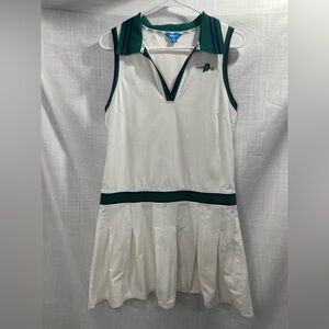 Prince Pickle Ball Dress White, Navy And Green Stripes, Collard, Pleated Skirt